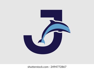 Dolphin vector illustration and letter J for icon,