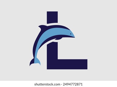 Dolphin vector illustration and letter L for icon,