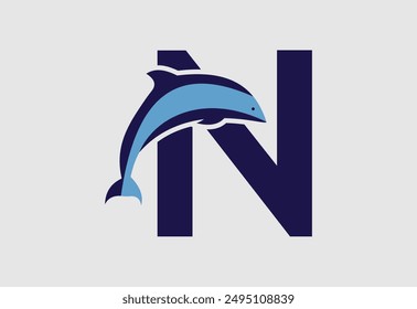 Dolphin vector illustration and letter N for icon,