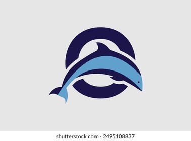 Dolphin vector illustration and letter O for icon,