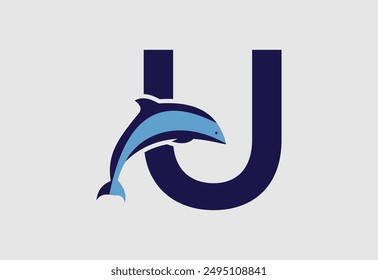 Dolphin vector illustration and letter U for icon,