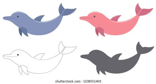 Dolphin, vector illustration. sea animal, flat color, line icon and outline.