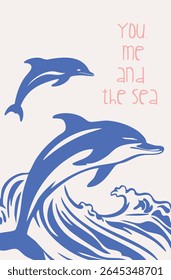 Dolphin Vector Illustration: You, Me, and The Sea, Isolated on White.