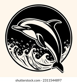 Dolphin vector for logo or icon, drawing Elegant minimalist style,abstract style Illustration