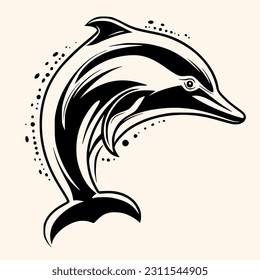 Dolphin vector for logo or icon, drawing Elegant minimalist style,abstract style Illustration