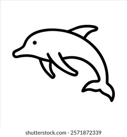 Dolphin Vector Outline Icon on White Background