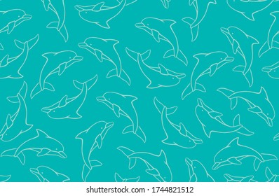 Dolphin Vector Seamless Pattern. Ocean Background