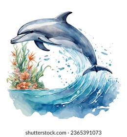Dolphin vector watercolor illustration clipart