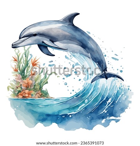 Dolphin vector watercolor illustration clipart