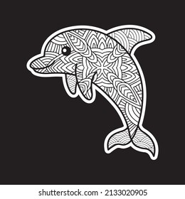 Dolphin Vintage decorative elements with mandalas. 
Hand drawn Dolphin zentangle style