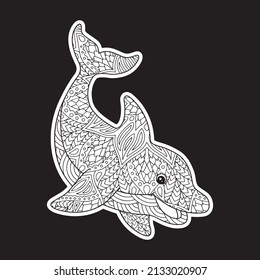 Dolphin Vintage decorative elements with mandalas. 
Hand drawn Dolphin zentangle style