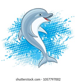 Dolphin and water splash on a white background.
