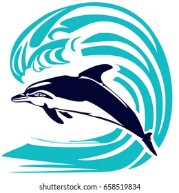 Dolphin and wave