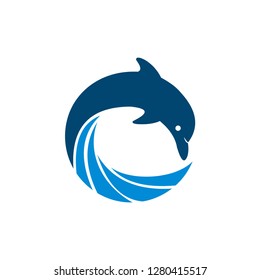 Dolphin Wave Circle Logo icon vector eps.10