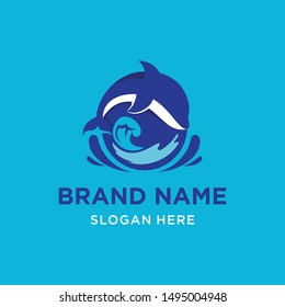 Dolphin And Waves Creative Logo Design