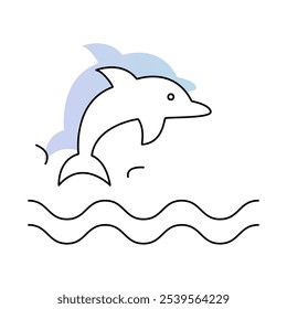 Dolphin with Waves Representing Marine Conservation and Sustainability. Eco-Friendly and Ocean Protection