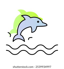 Dolphin with Waves Representing Marine Conservation and Sustainability. Eco-Friendly and Ocean Protection