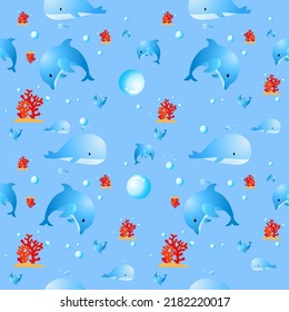 dolphin and whale cartoon pattern design,Design for background,wallpaper, vector illustration,fabric,clothing, carpet,textile,batik,embroidery,golden color.