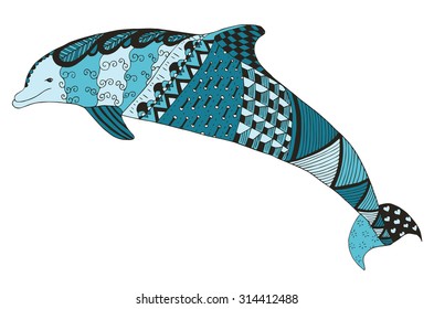 Dolphin zentangle stylized, vector, illustration, pattern, freehand pencil, hand drawn