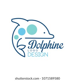 Dolphine logo design, abstract emblem with dolphin vector Illustration on a white background