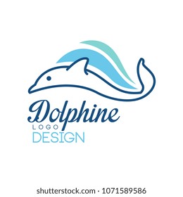 Dolphine logo design, abstract emblem with dolphin and wave vector Illustration on a white background
