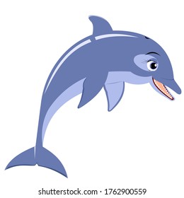 dolphin.happy dolphin in a jump on a white background.Cartoon vector illustration