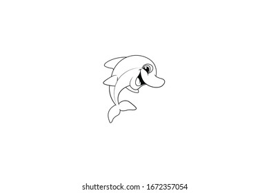 Dolphins Animal Cartoon Vector Outline Illustration