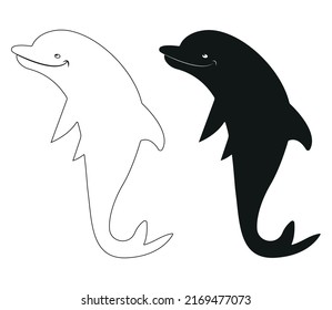 Dolphins Animal Silhouette, Aquatic Mammal Vector Illustration. 