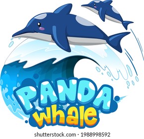 Dolphins cartoon character with Panda Whale font banner isolated illustration