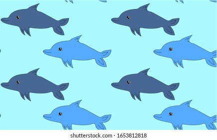 
Delfines niños patrón transparente en fondo azul