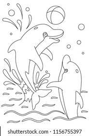 Dolphins Coloring page. Animals cartoon. Coloring page outline of cartoon. Vector illustration, coloring book for kids. Animals coloring book 