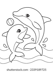 Dolphins coloring page illustration for kids