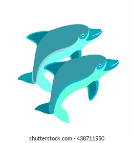 Dolphins couple isolated on white.