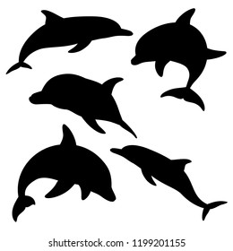 Dolphins for design and tattoo purposes, easy to use, edited and replaced. Vector illustration