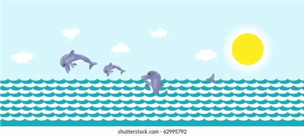 Dolphins Floating on waves