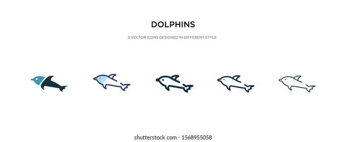 dolphins icon in different style vector illustration. two colored and black dolphins vector icons designed in filled, outline, line and stroke style can be used for web, mobile, ui