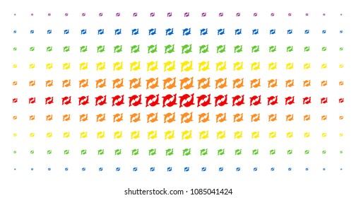 Dolphins icon rainbow colored halftone pattern. Vector dolphins items are arranged into halftone array with vertical spectral gradient. Designed for backgrounds, covers,