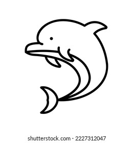 Dolphins icon for sea mammal or ocean animal in black outline style