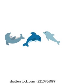 Dolphins icons set in flat style. swimming dolphins isolated on white background. Perfect for coloring book, textiles, icon, web, painting, books, t-shirt print.
