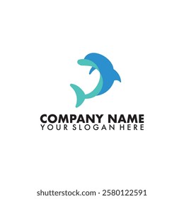 Dolphins jump on the waves of the sea or beach logo template 