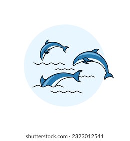 nadar con delfines ilustraciones vectoriales de línea plana