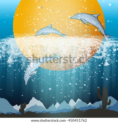 Dolphins jumping vector cartoon art