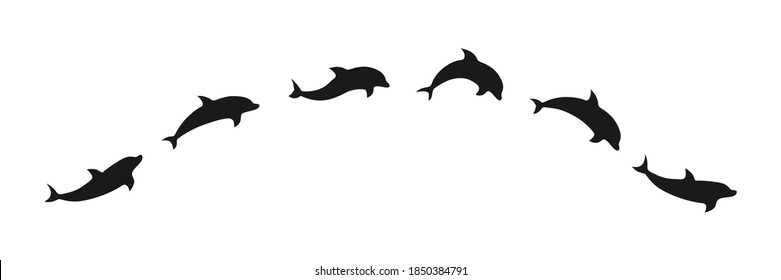 Dolphins line shape silhouette icon. Animals set vector illustration isolated on white.