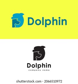 Dolphins Logo. Dolphins with Initial Letter D Combination isolated on Double Background. Flat Vector Logo Design Template Element.