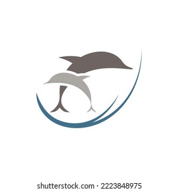 delfines en el icono del logo del salto oceánico