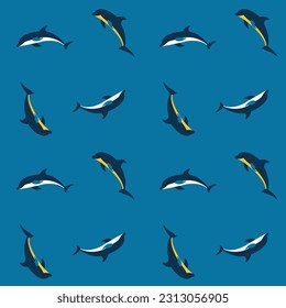 Dolphins in the ocean, seamless pattern with vector hand drawn art