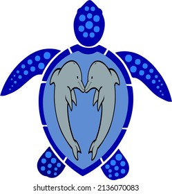 Dolphins on turtle shell vector