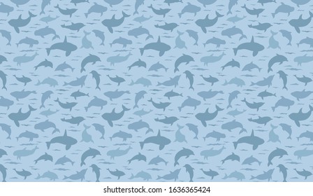 Dolphins pattern. Marine mammals collection. Cartoon flat style design. Vector illustration