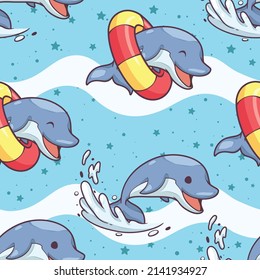 dolphins playing in the water   star  cute summer seamless background repeating pattern  wallpaper background  For use as part your design  card   many more 