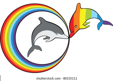 Dolphins and rainbow